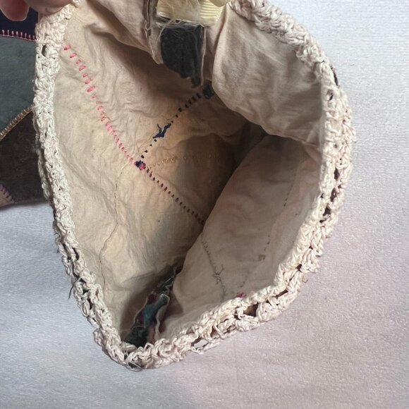 Vintage Crazy Quilt Patchwork Stocking Lace‎ Trim Top Christmas - Picture 11 of 11